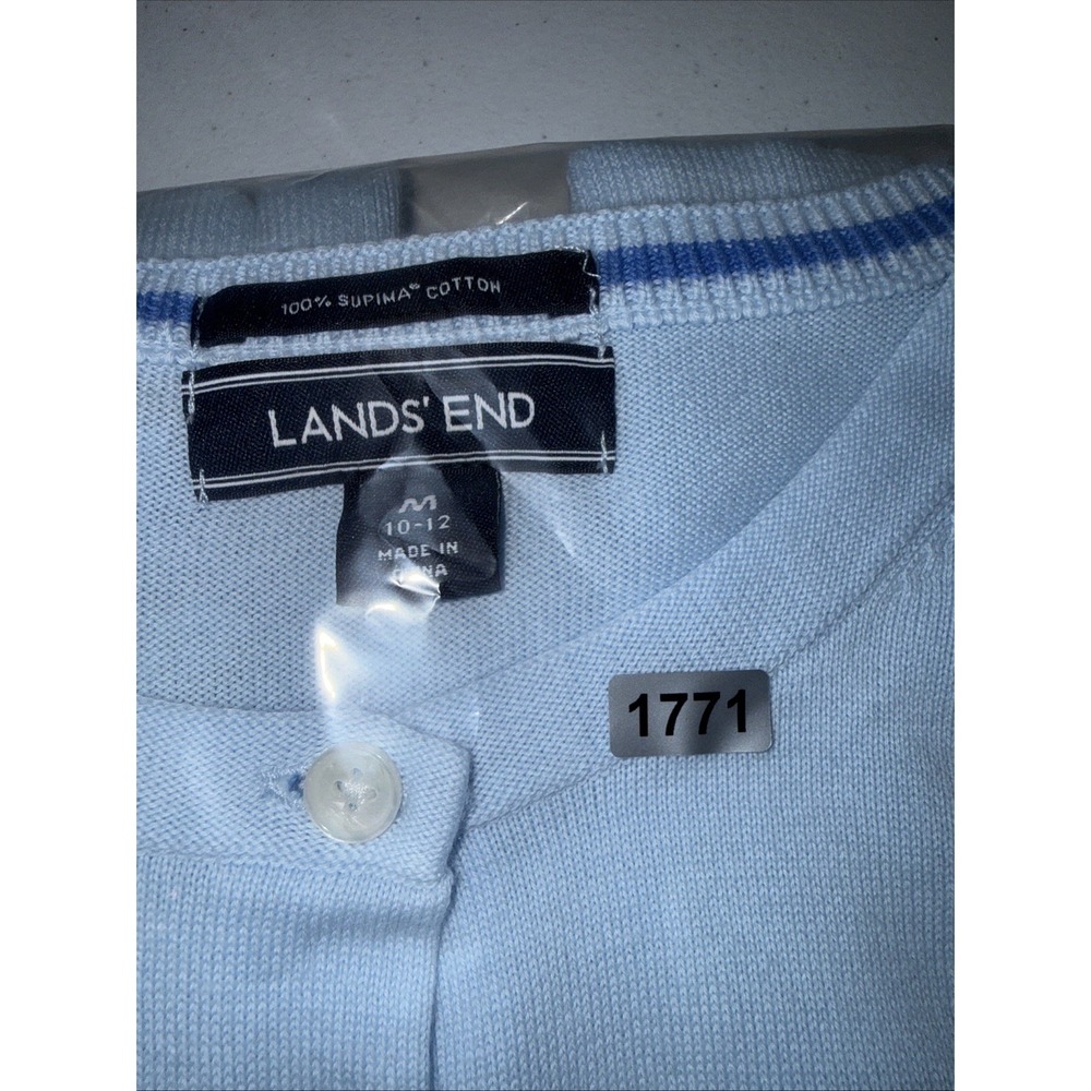 Lands End Embroidered Cardigan Light Blue Floral Feminine NWOT Sz Med Pima Cotto - Picture 13 of 13